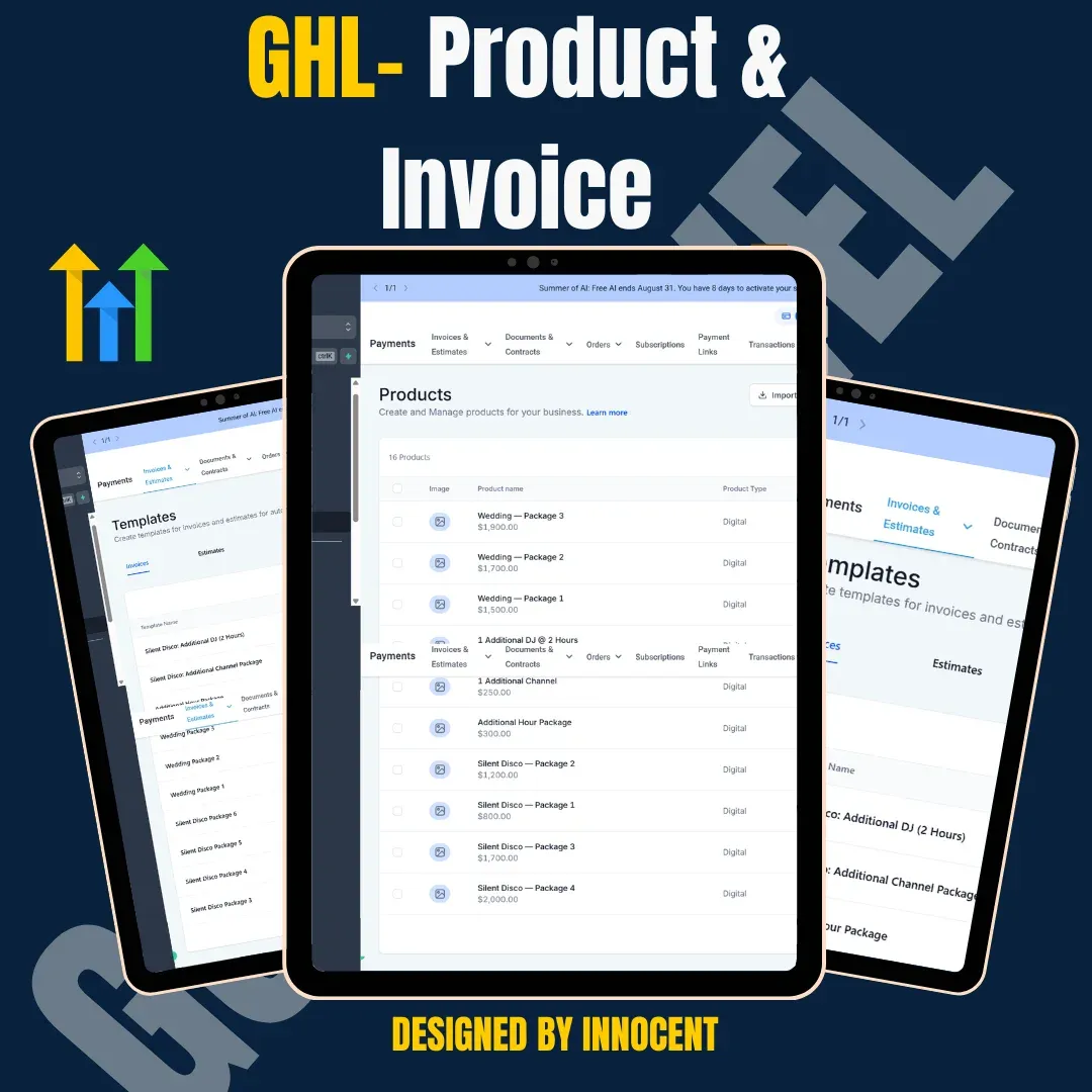Cover graphic for GHL Products & Invoice
