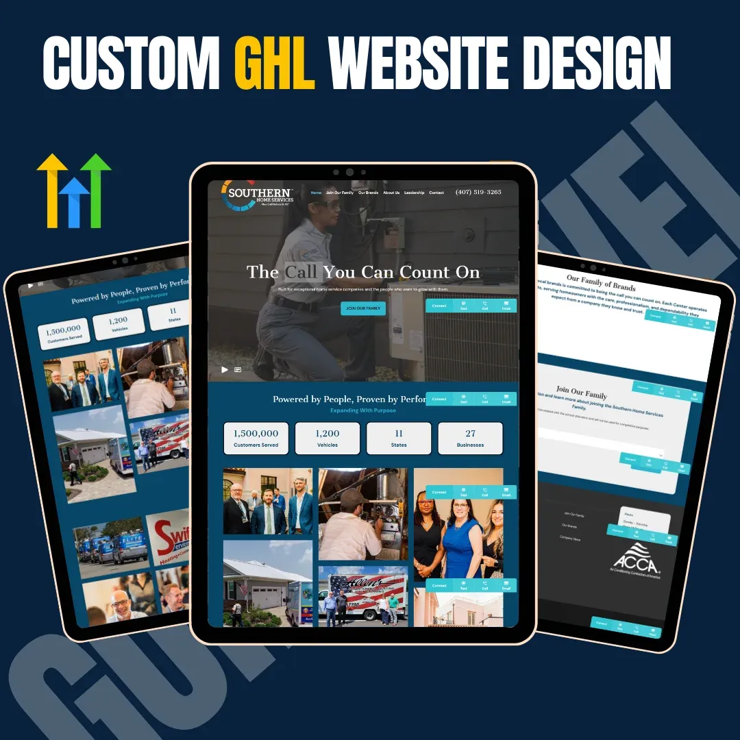 Southern home services website shown on three tablets