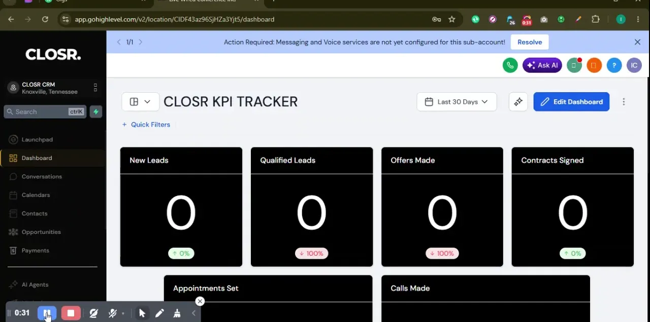 CLOSR KPI tracker dashboard