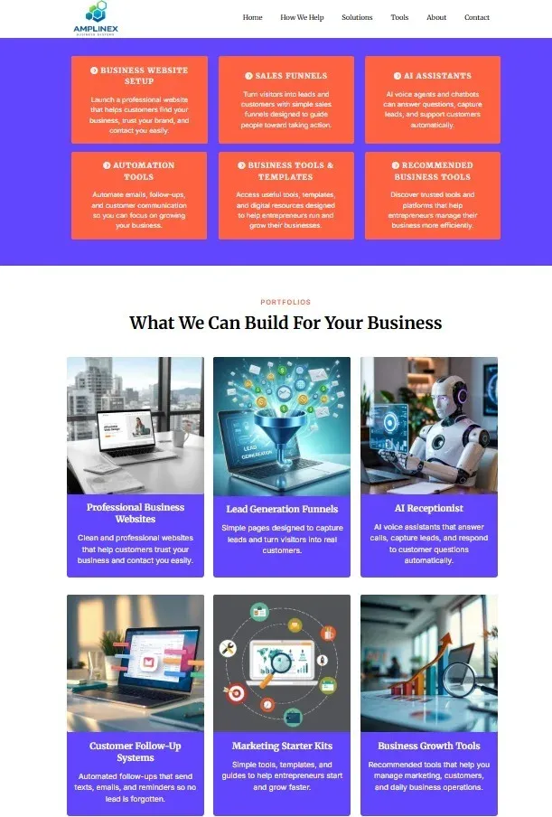Services section with image cards