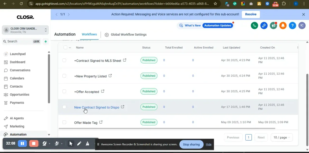 Deal workflows list