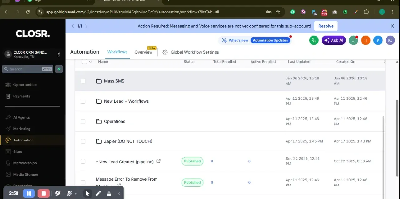 Workflow folders in the account